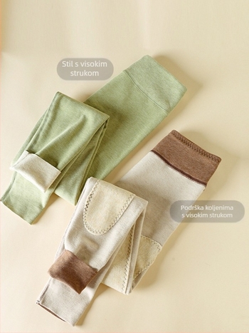 All-in-one termalne hlače od Derong materijala, debeli flis unutrašnjost, visoka elastičnost, duljina devet bodova, jednobojni uzorak