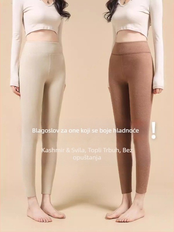 All-in-one termalne hlače od Derong materijala, debeli flis unutrašnjost, visoka elastičnost, duljina devet bodova, jednobojni uzorak