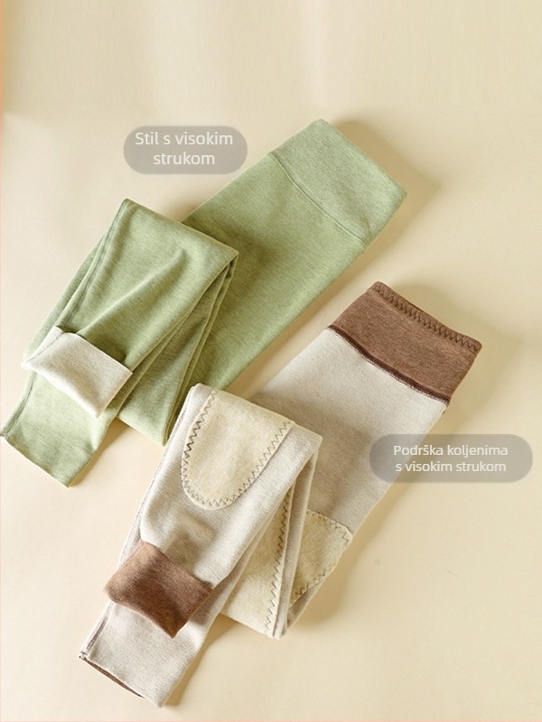 All-in-one termalne hlače od Derong materijala, debeli flis unutrašnjost, visoka elastičnost, duljina devet bodova, jednobojni uzorak