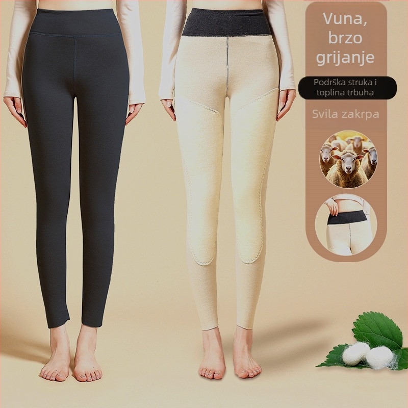 All-in-one termalne hlače od Derong materijala, debeli flis unutrašnjost, visoka elastičnost, duljina devet bodova, jednobojni uzorak