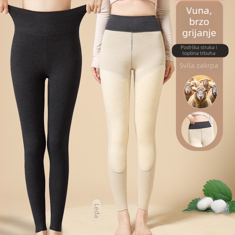 All-in-one termalne hlače od Derong materijala, debeli flis unutrašnjost, visoka elastičnost, duljina devet bodova, jednobojni uzorak