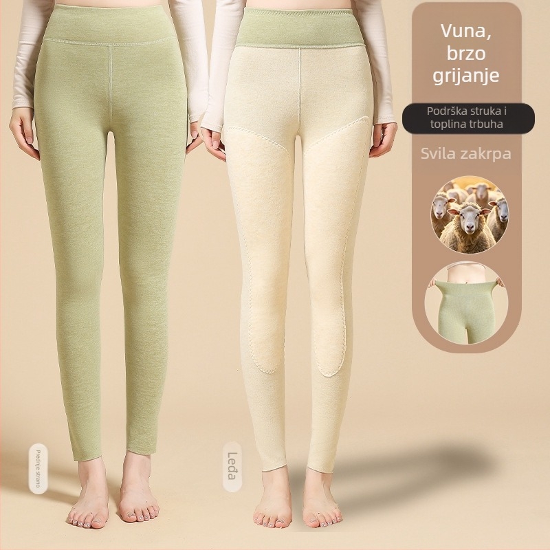 All-in-one termalne hlače od Derong materijala, debeli flis unutrašnjost, visoka elastičnost, duljina devet bodova, jednobojni uzorak