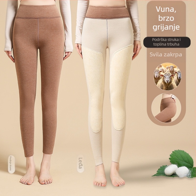 All-in-one termalne hlače od Derong materijala, debeli flis unutrašnjost, visoka elastičnost, duljina devet bodova, jednobojni uzorak