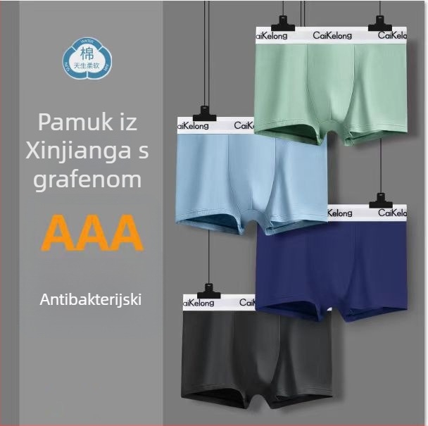 Muške pamučne bokserice s antibakterijskom grafenskom unutarnjom podstavom, srednjeg struka, jednobojne, 90-95% pamuka