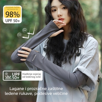 Ice Silk rukavice za sunčevu zaštitu za žene — prozračne, ležerne, za vožnju i vožnju bicikla; poliester 51–60% i elastan ≤10%