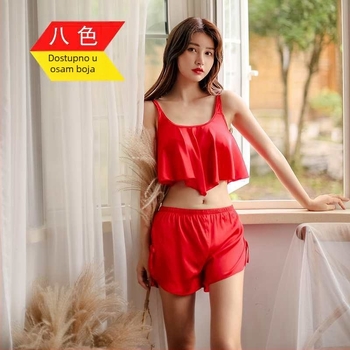 Sexy noćna haljina za kućnu upotrebu – Spandex tkanina, bez rukava, bez ovratnika, ljetni stil, živahan i sladak