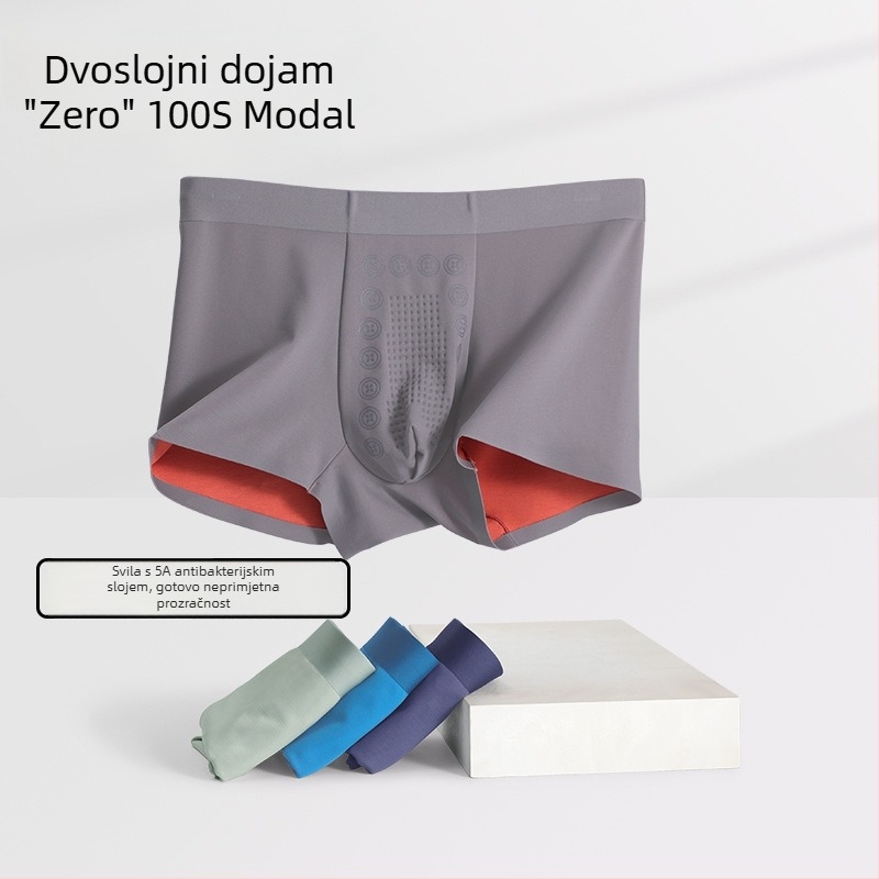 Muške modal bokserice s antibakterijskom prozračnom tkaninom; srednji pojas; pleteni kroj; prekrivka u preponama od mulberry svile