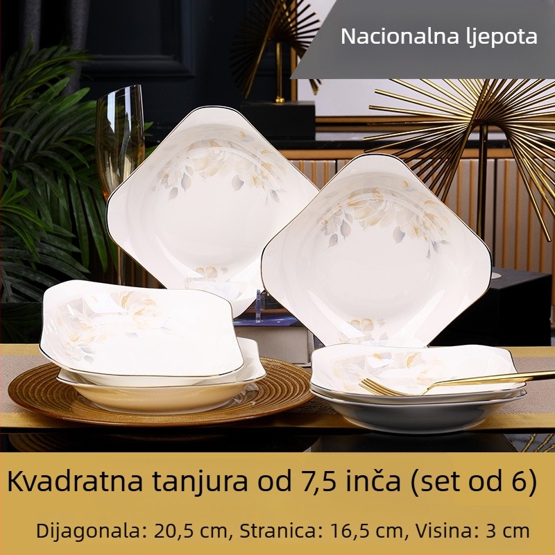 Keramički četvrtasti duboki tanjur, Mega porcelain, različiti uzorci, pogodna za mikrovalnu pećnicu, modernistički minimalistički stil