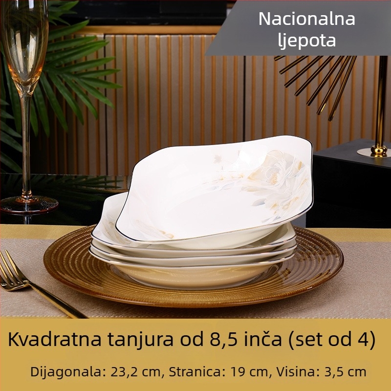 Keramički četvrtasti duboki tanjur, Mega porcelain, različiti uzorci, pogodna za mikrovalnu pećnicu, modernistički minimalistički stil