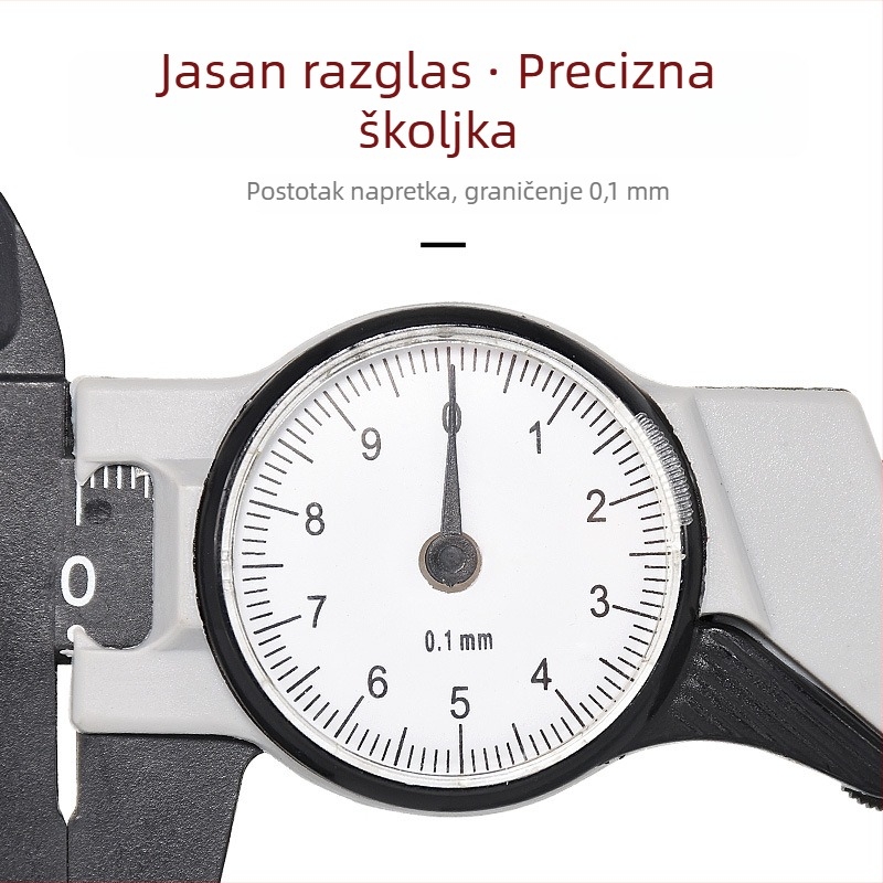 ATTUS plastični kaliper s kazalom, raspon 0–150 mm, razlučivost 0,1 mm, metrička i inčna skala