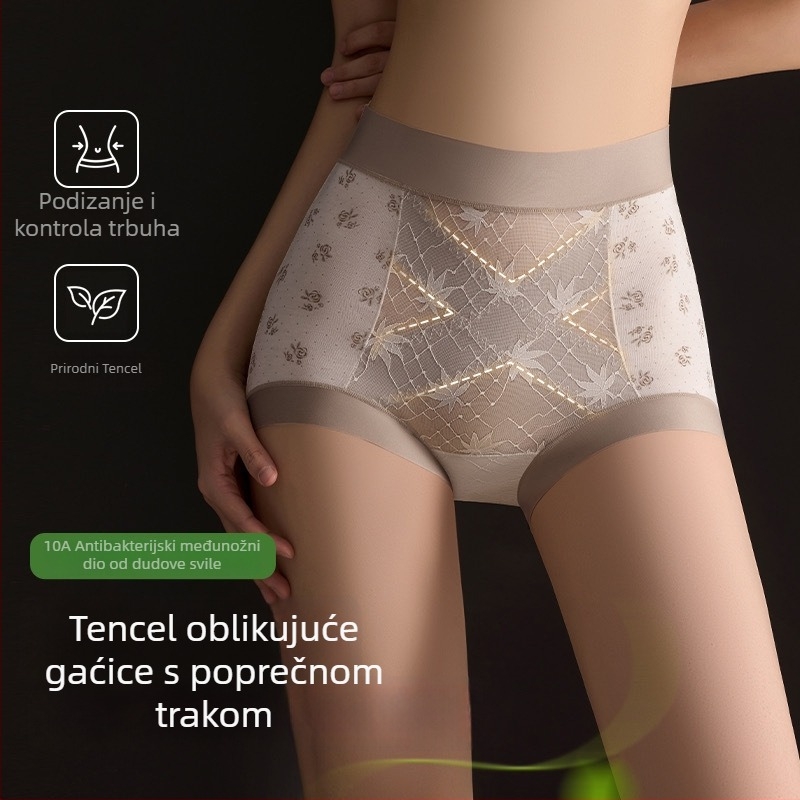 Lyocell visoki pojas, jacquard križna traka, čipka, podizanje bokova i zatezanje trbuha, ženske bokserice, antibakterijski predeo prepona, bez šavova
