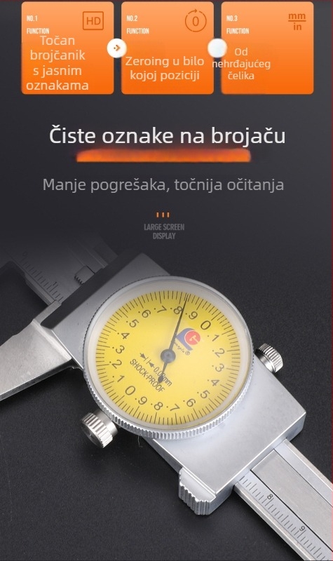 Guanglu mjerni kaliper s cifrom 0-150 mm, nehrđajući čelik, razlučivost 0,01/0,02 mm