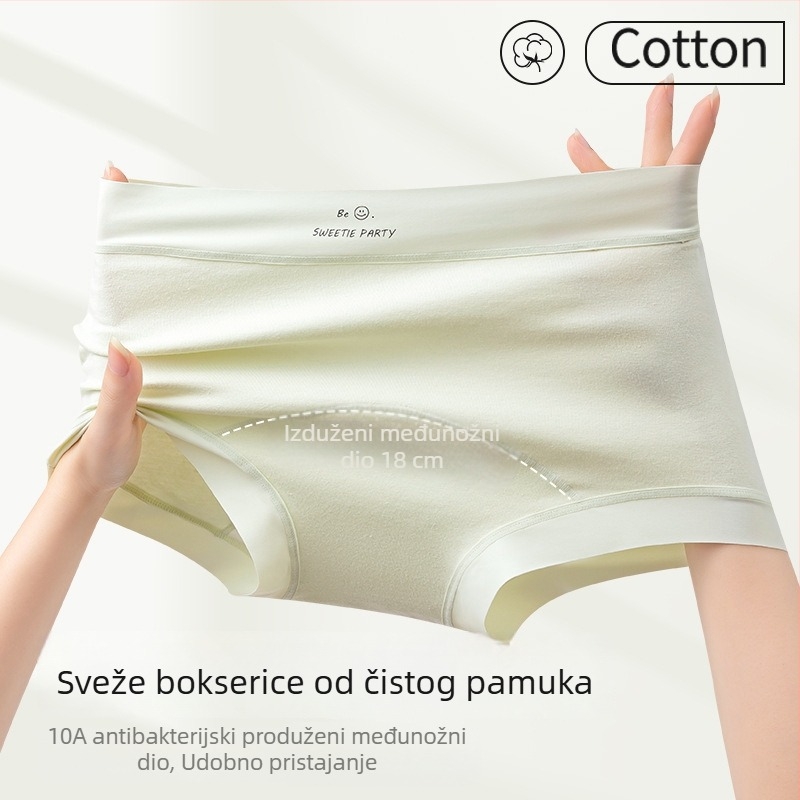 Ženske pamukaste bokserice s srednjim strukom, produženim preponama, prozračne, jednobojne