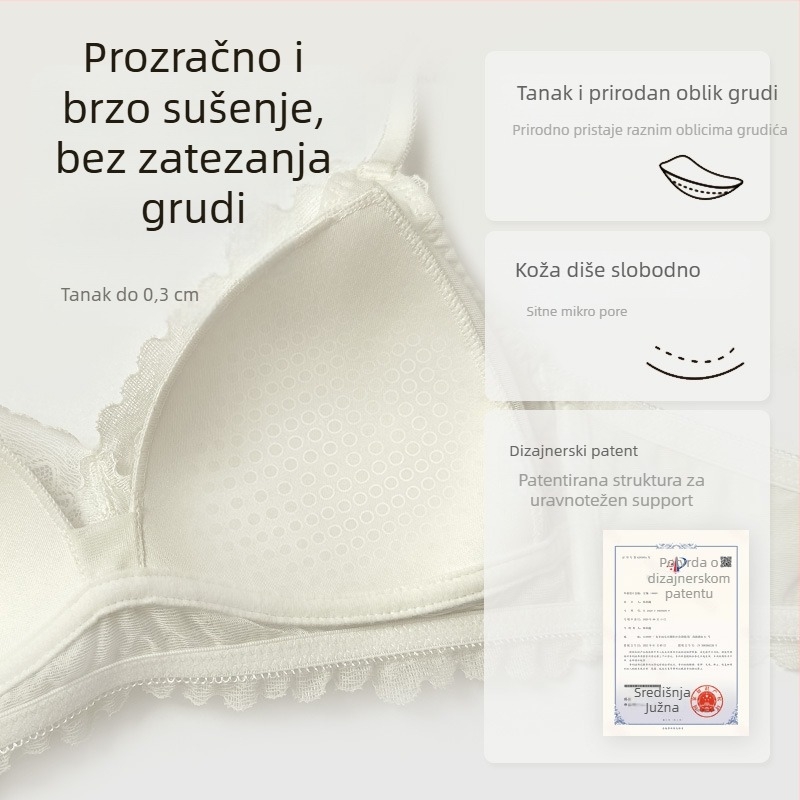 Sutien s trokutastim košaricama, tanke oblikovane košarice, čipka, fiksne dvostruke naramenice