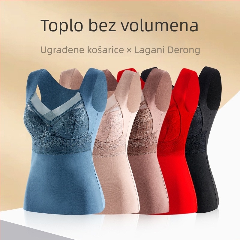 Nova sve-u-jedno topla vesta s jastučićem za prsni dio, za vanjsku nosivost, koži-prijatan materijal, bezšivna čipka, baršunast dodir i povećano grijanje za žene