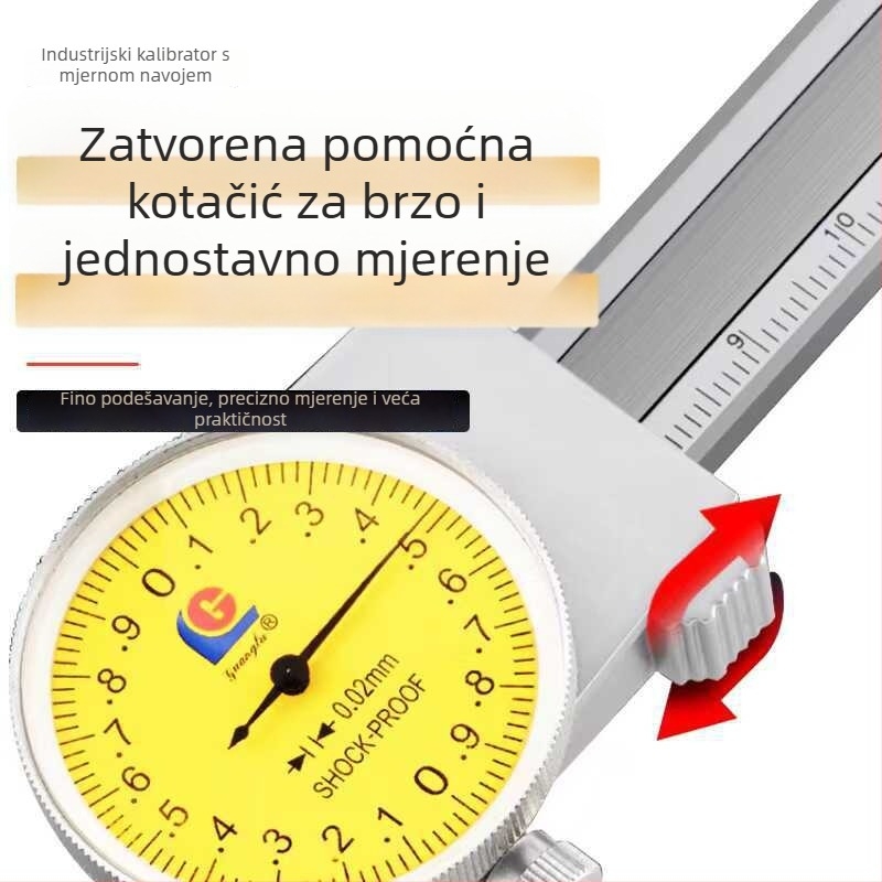 Kaliper s brojčanikom, zatvorenog tipa, dvostruki raspon 0-150 mm (0,02 mm) i 0-200 mm (0,01 mm)