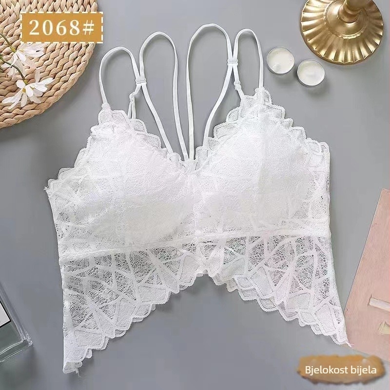 Nova seksi čipkasta grudnjica s ice silk materijalom, stražnji dizajn, dvostruke naramenice, latex košarice, podstavljeno, bez metalnog obruča
