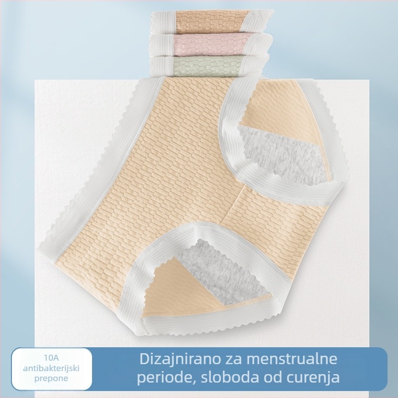 Pamukaste gaćice za menstruaciju – prozračne, jacquard tkanine, niski struk, zaštita od curenja.