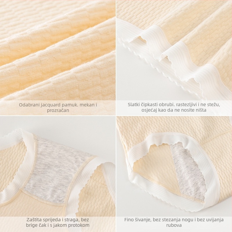 Pamukaste gaćice za menstruaciju – prozračne, jacquard tkanine, niski struk, zaštita od curenja.
