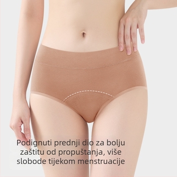Široke i produžene antibakterijske menstrualne gaćice od pamuka s tri sloja zaštite, srednje visoki struk