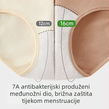 Široke i produžene antibakterijske menstrualne gaćice od pamuka s tri sloja zaštite, srednje visoki struk