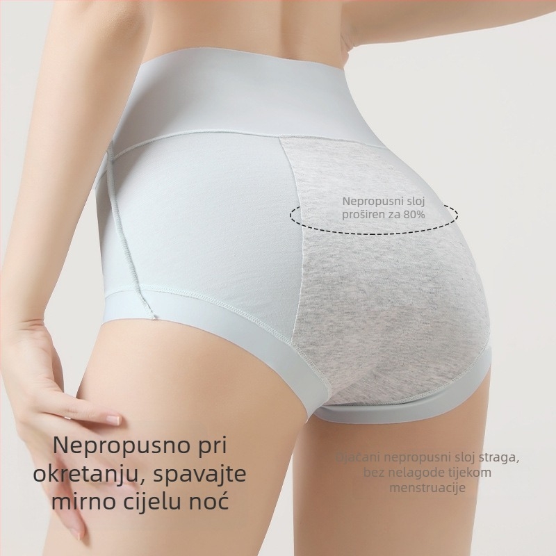 Damske gaćice visokog struka za menstrualni ciklus, velike veličine, 100% pamuk, zaštita od curenja, prozračna, antibakterijska