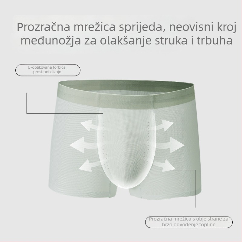 Muške bokserice Ice Silk ultra-tanke, waffles uzorak, prednji mrežasti panel, prozračne, bezšivne, srednje visoki struk