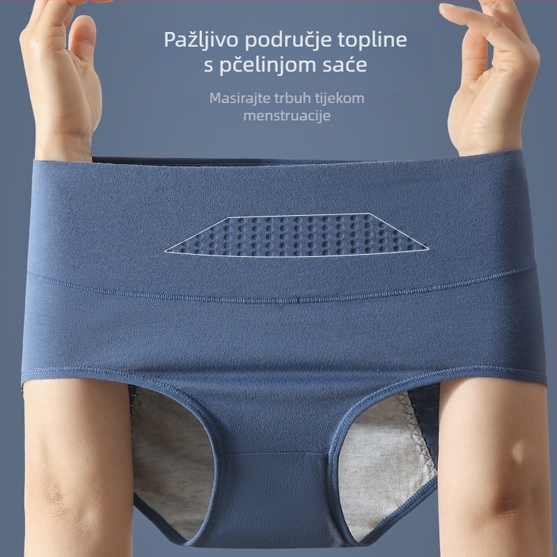 Ženske menstrualne gaćice s visokim strukom; glavni materijal: 95% pamuk; podstava područja intimne zone: 100% pamuk; pletena tkanina.