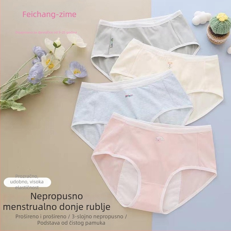 Ženske menstrualne gaćice sa srednjim strukom, otporne na curenje, prozračne, od pamuka