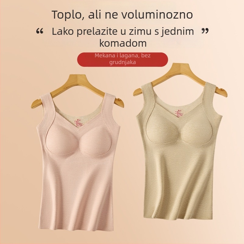 Ženski termalni prsluk od kašmira-saten s integriranim ulošcima za poprsje i umetkom za prsa, debeli jednoslojni materijal