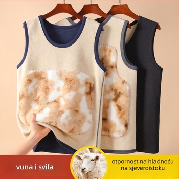 Muška termalna vesta od poliestera, fleec unutrašnjost, dvostruki sloj, kapuljača, okrugli ovratnik, zaštita leđa i trbuha, antibakterijska, baršunasta podstava, 251–300 g/m²