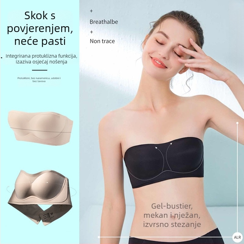 Grudnjak bez naramenica, tanak ljetni model, šalice 3/4, tanko oblikovane šalice, bezšavni, protiv klizanja, nevidljiv ispod odjeće