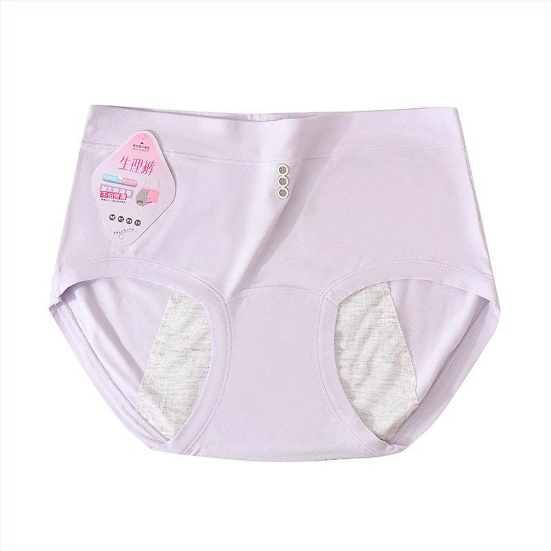 Ženske menstrualne gaćice sa srednjim strukom, mekani materijal, produženi preponasti dio, zaštita od curenja; glavni materijal: regenerirana celuloza 92%, podstava prepona 100% regenerirana celuloza