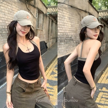 Halter top bez rukava, uski kroj, kratka duljina, mješavina rayon-cotton sa spandexom, književno retro stil