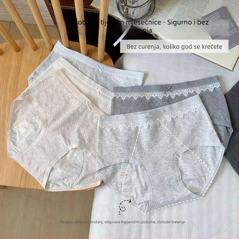 Pamuk žene gaćice za menstruaciju, prozračne i antibakterijske, Jacquard tkanina, srednja talija, podstava od viskoze