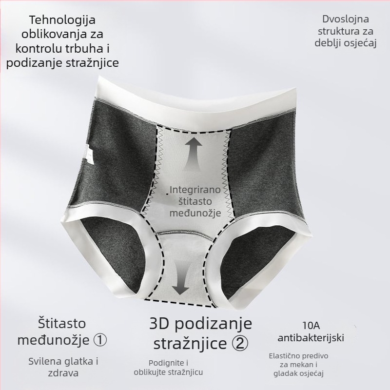 Antibakterijske pamukaste gaćice za žene s visokim strukom, postporođajni oporavak, s produženom preponom