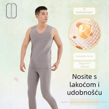 Muški termalni bezšavni prsluk s fleksom iznutra, svila-kašmir smjesa, nebesko plava, 7A Zhende Velvet