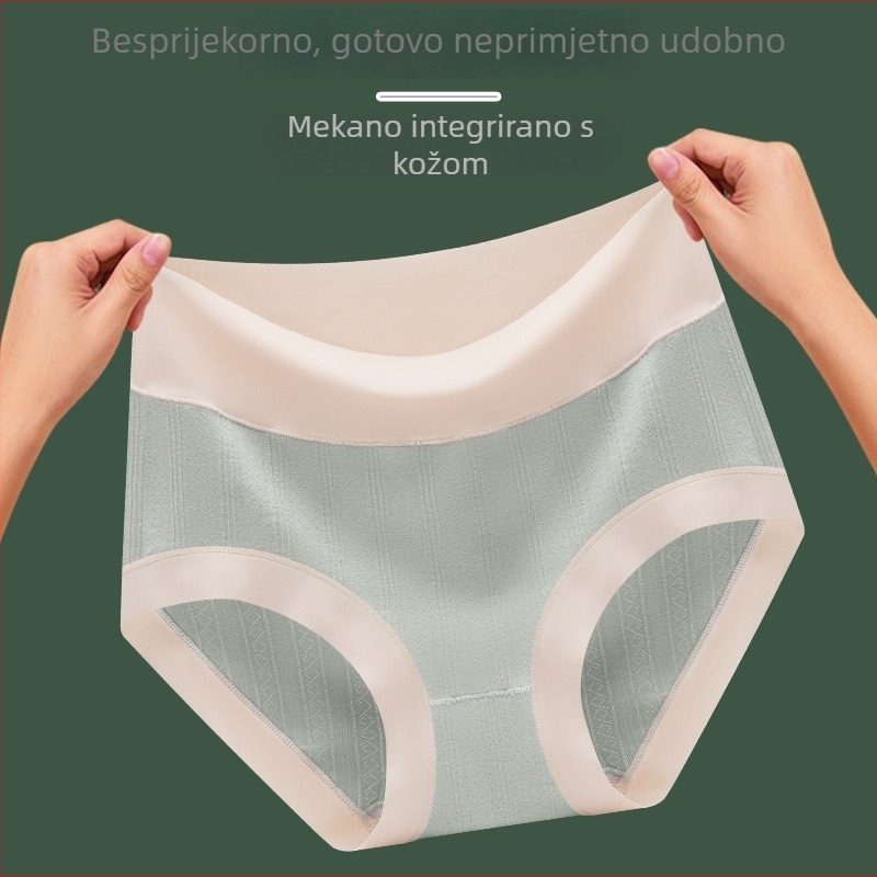 Plus veličine ženske gaćice od pamuka, visoki pojas, bezšivne, podstava od svile Mulberry, prozračne, antibakterijske, oblikovanje trbuha