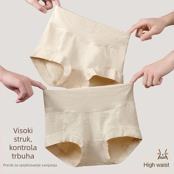 Ženske gaćice s visokim strukom od pamuka, antibakterijske 7A, 100% pamuk, prozračan, kontrola trbuha, moderno