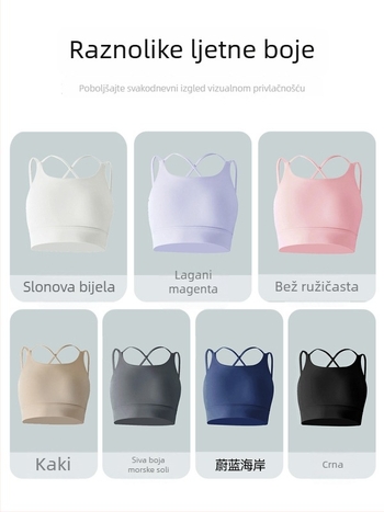 Yoga grudnjak s 3/4 košarica, oblikovane košarice, fiksne dvostruke naramenice, glavni materijal najlon 81%, podstava spandeks 19%