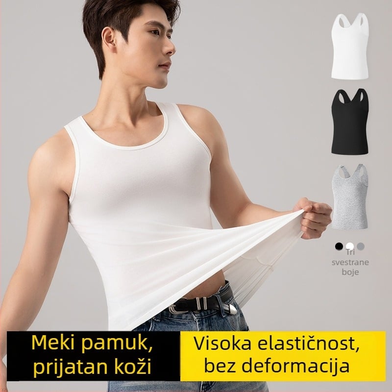 Muški pamučni top za ljeto, prozračan, sportski stil, uski kroj, plus veličina, osnovna donja odjeća