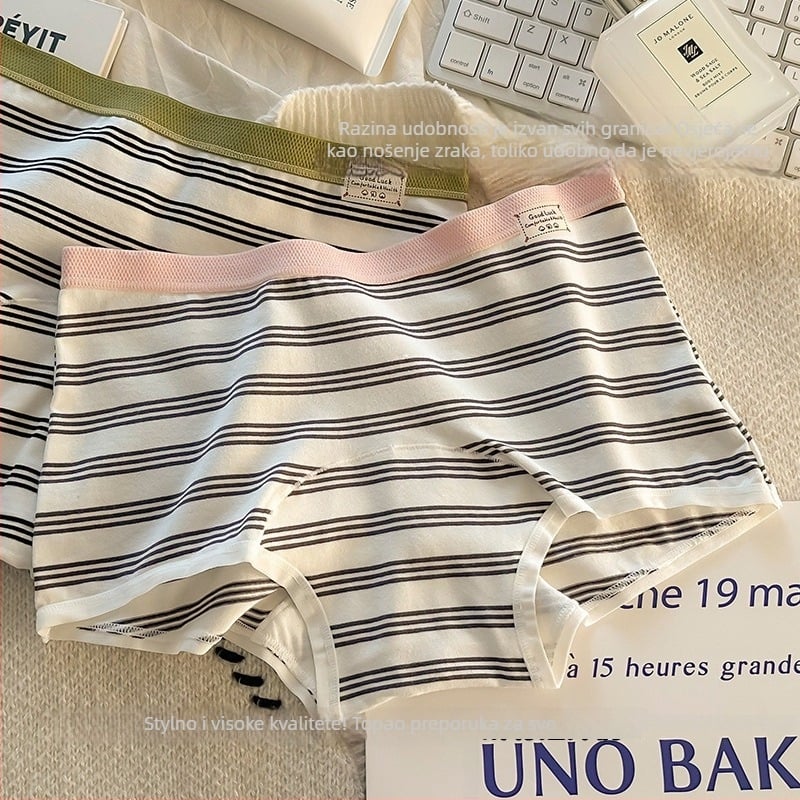 Ženske boxerice s prugama, 90–95% pamuk, antibakterijske, prozračne, pamukasta podstava u preponi