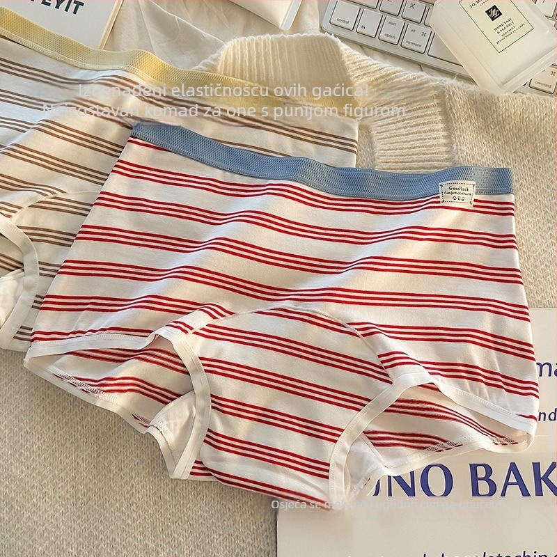 Ženske boxerice s prugama, 90–95% pamuk, antibakterijske, prozračne, pamukasta podstava u preponi