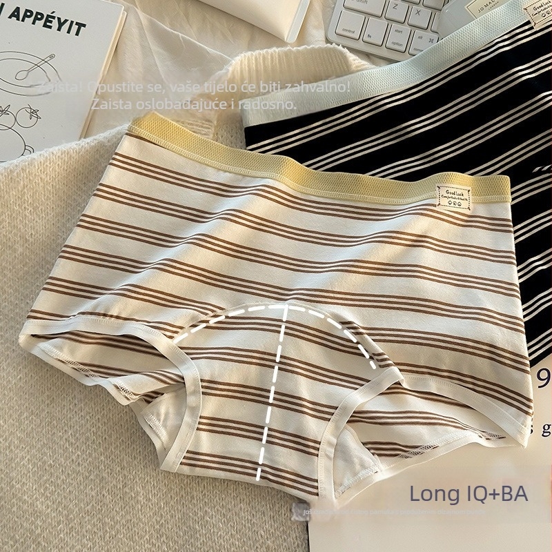 Ženske boxerice s prugama, 90–95% pamuk, antibakterijske, prozračne, pamukasta podstava u preponi