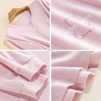 Pijama set za majčinstvo i dojenje – proljeće i jesen, dugi rukavi, polo ovratnik, književno retro stil