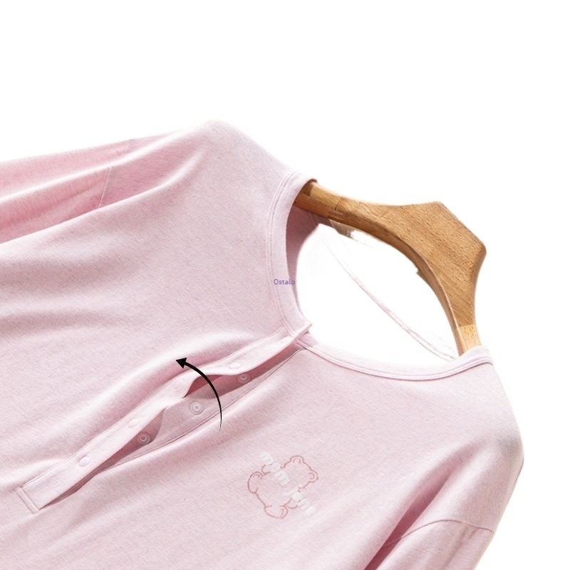 Pijama set za majčinstvo i dojenje – proljeće i jesen, dugi rukavi, polo ovratnik, književno retro stil