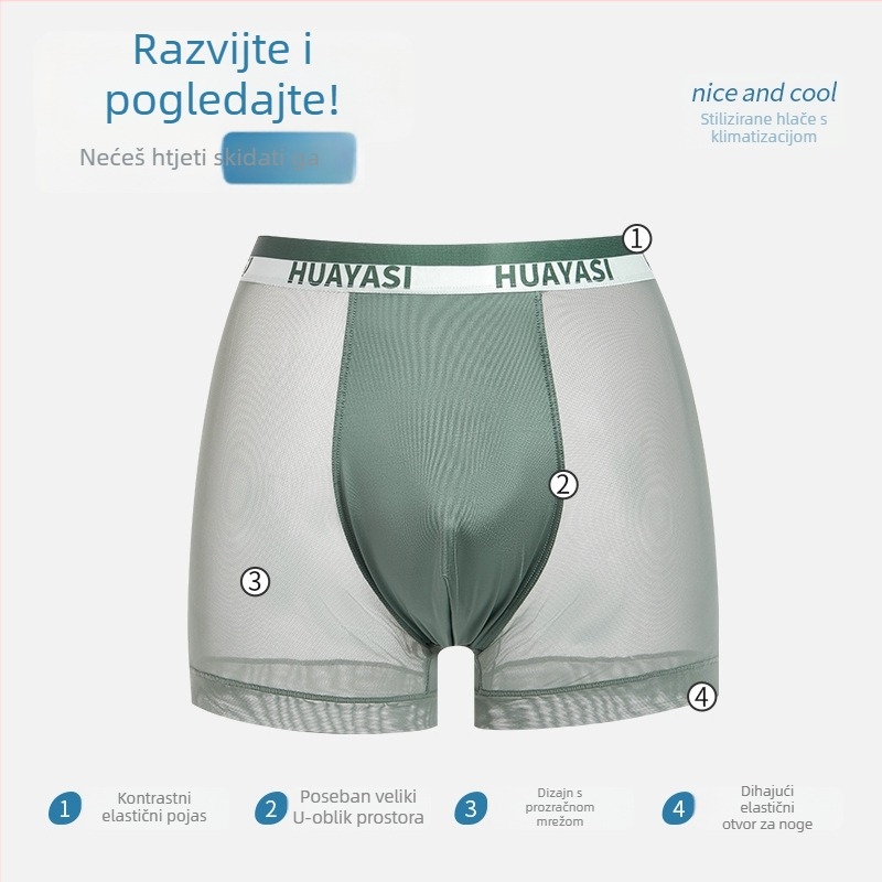 Muške bokserice od ice silk tkanine, prozračne, antibakterijske, brzo se suše, s 100% pamukom podstavljenom