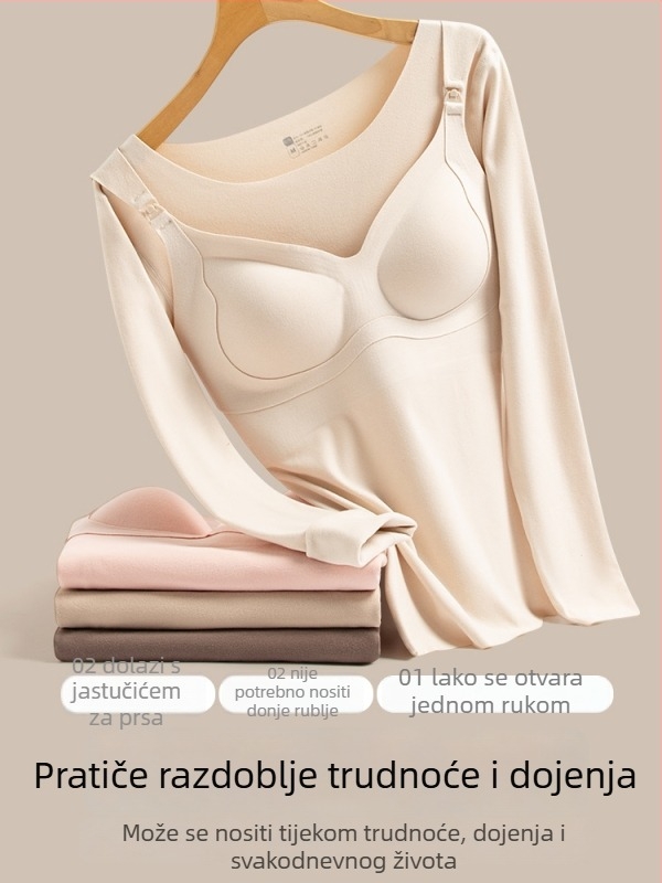 Maternitetski top s otvorom za dojenje, baza sloja, jesensko-zimska debela termo odjeća, uski kroj, 3/4 rukavi, poliester