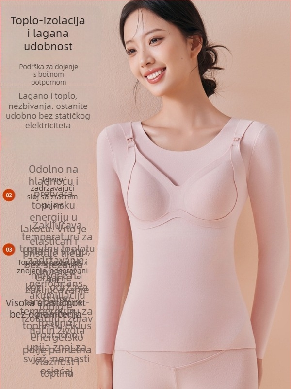 Maternitetski top s otvorom za dojenje, baza sloja, jesensko-zimska debela termo odjeća, uski kroj, 3/4 rukavi, poliester