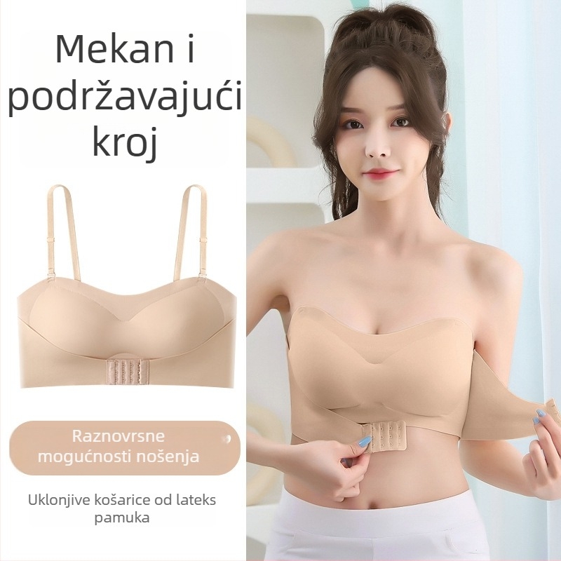 Sutien bez naramenica s push-up učinkom, protiv spuštanja, oblikovanje dojke, bez žica, tubasti top, odvojive naramenice, 3/4 košarica